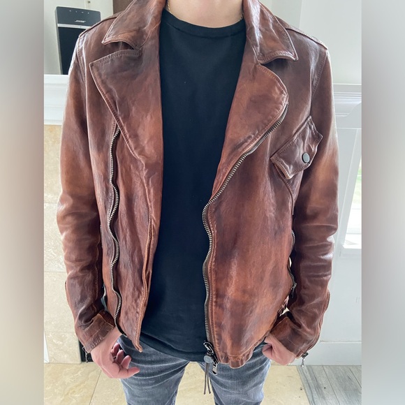 Italian’s luxury Leather Biker Jacket - Color Brown, Brand: Maledetti Toscani. - Picture 5 of 9